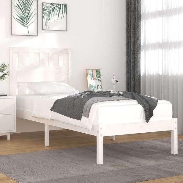 vidaXL Bed Frame without Mattress White Solid Wood Single