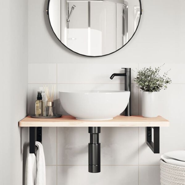 vidaXL Basin Shelf Wall Mounted Steel and Solid Wood Beech