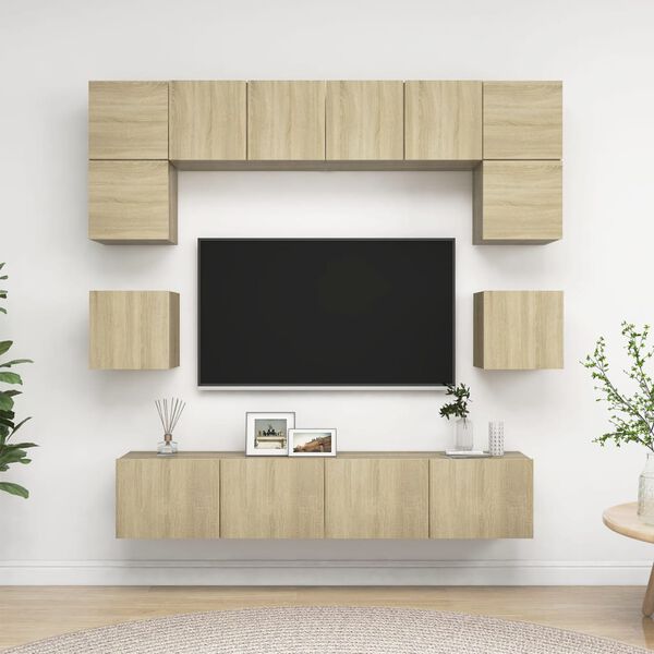 vidaXL 8 Piece TV Cabinet Set Sonoma Oak Engineered Wood