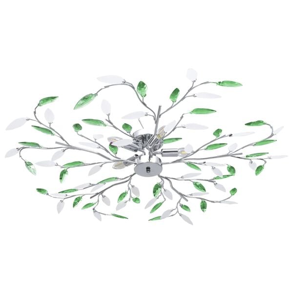 vidaXL Ceiling Lamp with Acrylic Crystal Leaf Arms for 5 E14 Bulbs Green