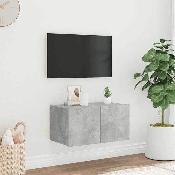vidaXL TV Wall Cabinet with LED Lights Concrete Grey 60x35x31 cm