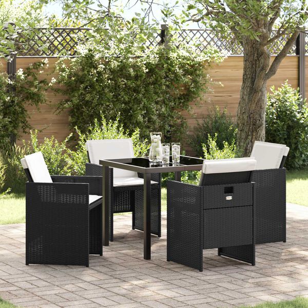 vidaXL Garden Dining Set with Cushion Folding 5 pcs Brown Poly rattan