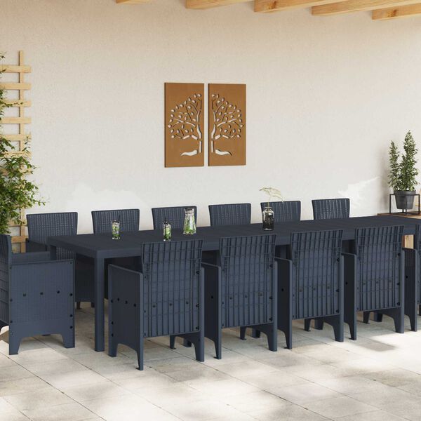 vidaXL Garden Dining Set 15 pcs Anthracite Polt rattan