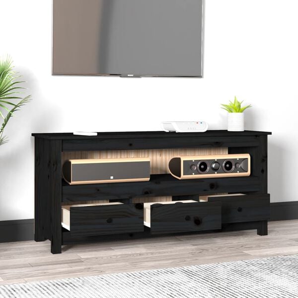 vidaXL TV Cabinet Black 114x35x52 cm Solid Wood Pine