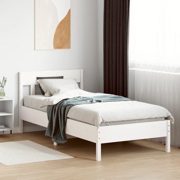vidaXL Bed Frame without Mattress White 75x190 cm Small Single Solid Wood Pine