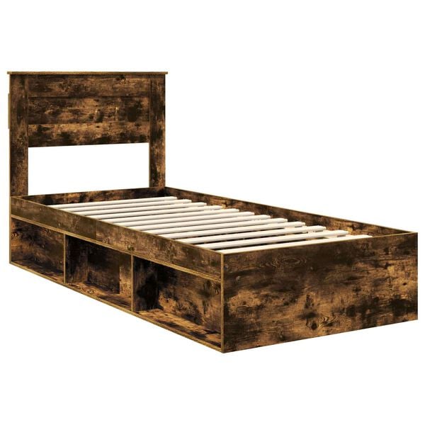 vidaXL Bed Frame with Headboard Smoked Oak 90 x 190 cm Solid Pine Wood