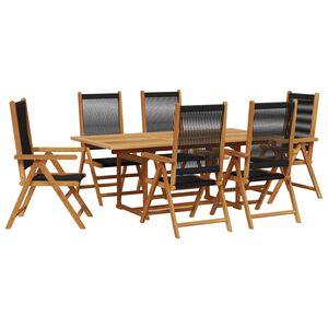 vidaXL 7 Piece Garden Dining Set Black Polypropylene and Solid Wood