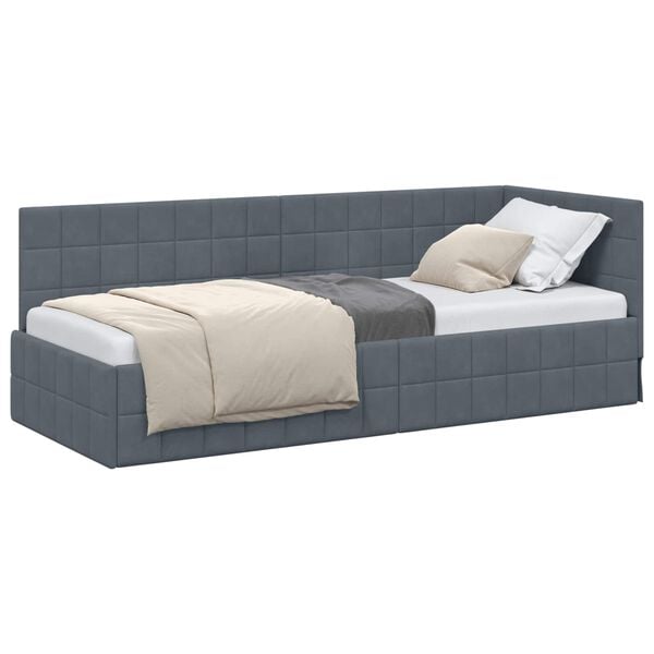 vidaXL Corner Bed Frame with Headboard Dark Grey 80 cm x 200 cm Velvet