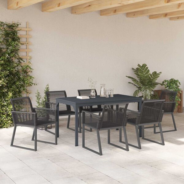 vidaXL Garden Dining Set 7 pcs Black Poly Rattan