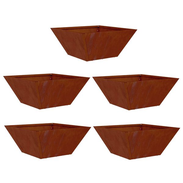 vidaXL Garden Planter 5 pcs Rusty 35 x 35 x 15 cm Weathering Steel