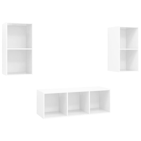vidaXL 3 Piece TV Cabinet Set High Gloss White Engineered Wood