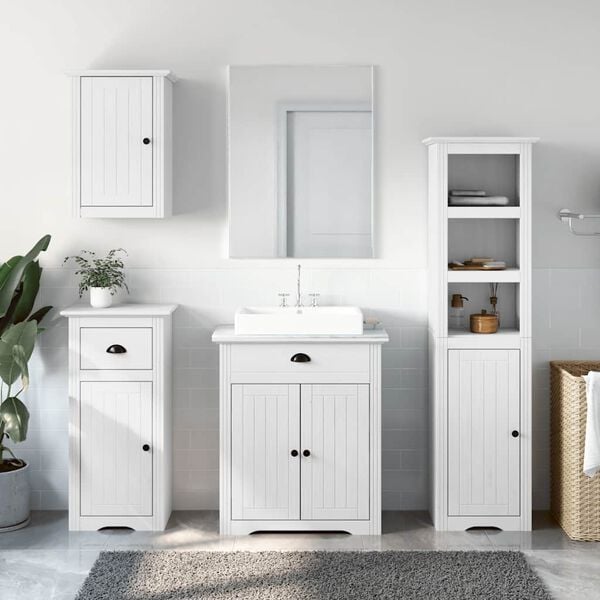 vidaXL 4 Piece Bathroom Furniture Set BODO White Solid Wood Pine