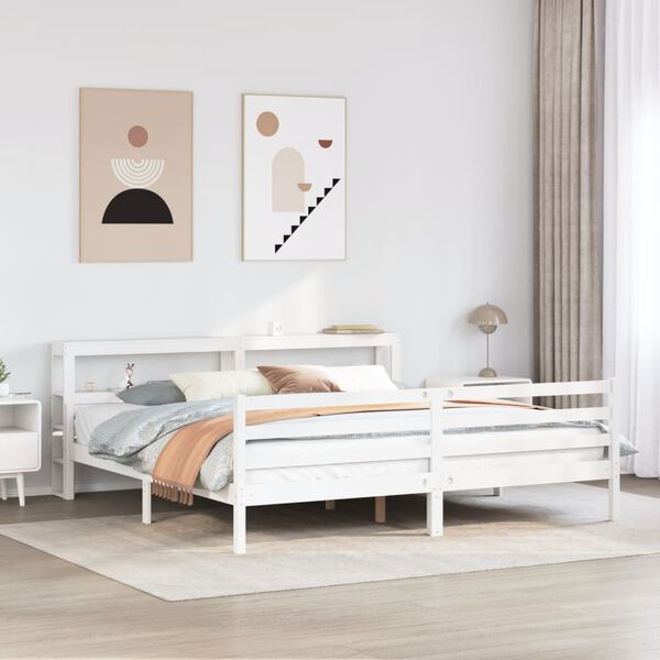 vidaXL Bed Frame with Headboard without Mattress White 180x200 cm Super King