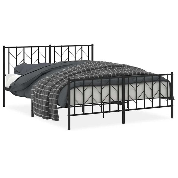 vidaXL Metal Bed Frame without Mattress with Footboard Black 150x200cm
