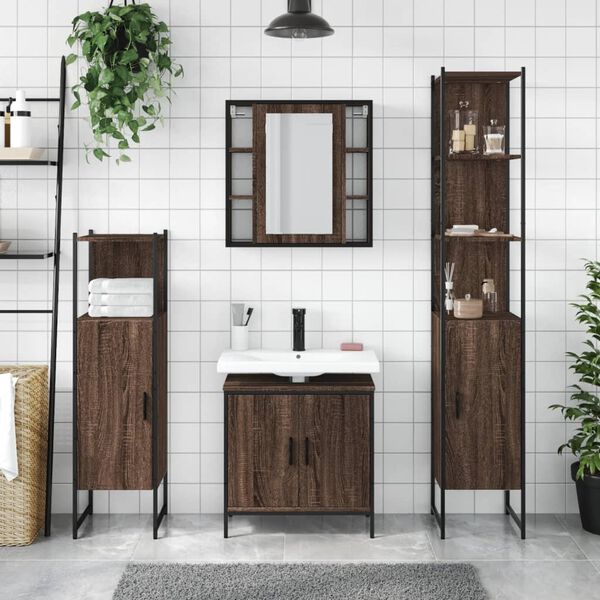 vidaXL 4 Piece Bathroom Cabinet Set Brown Oak Engineered Wood