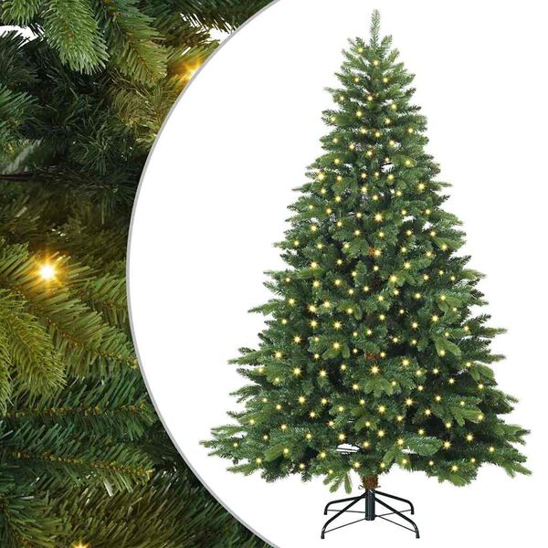 vidaXL Artificial Christmas Tree with 300 LEDs Green 180 cm PE and PVC