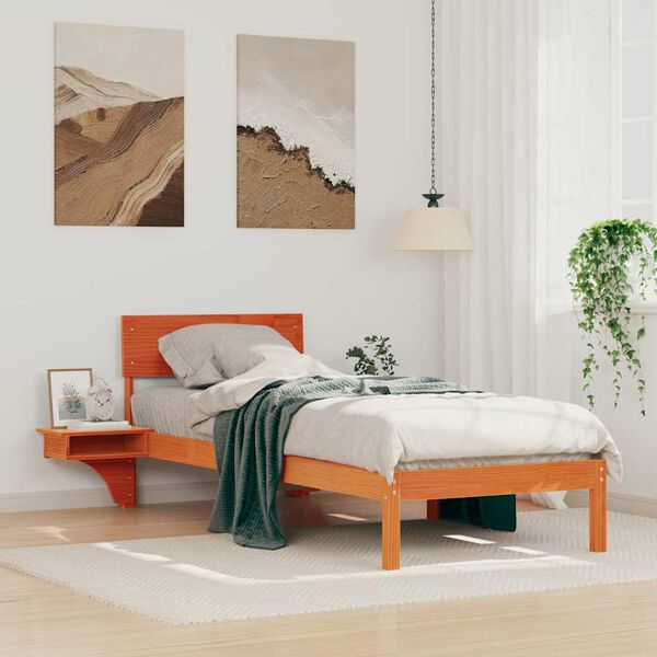 vidaXL Bed Frame with Headboard Wax Brown 75 x 190 cm Solid Pine Wood