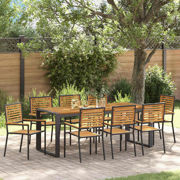 vidaXL Garden Dining Set 9 pcs Black and Brown Poly Rattan