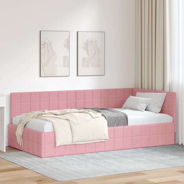 vidaXL Corner Bed Frame with Headboard Pink 100 cm x 200 cm Velvet
