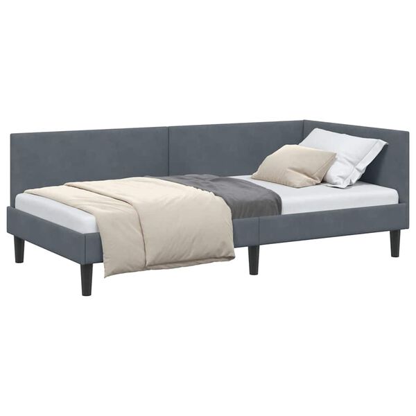 vidaXL Corner Bed Frame Dark Grey 100 cm x 200 cm Velvet
