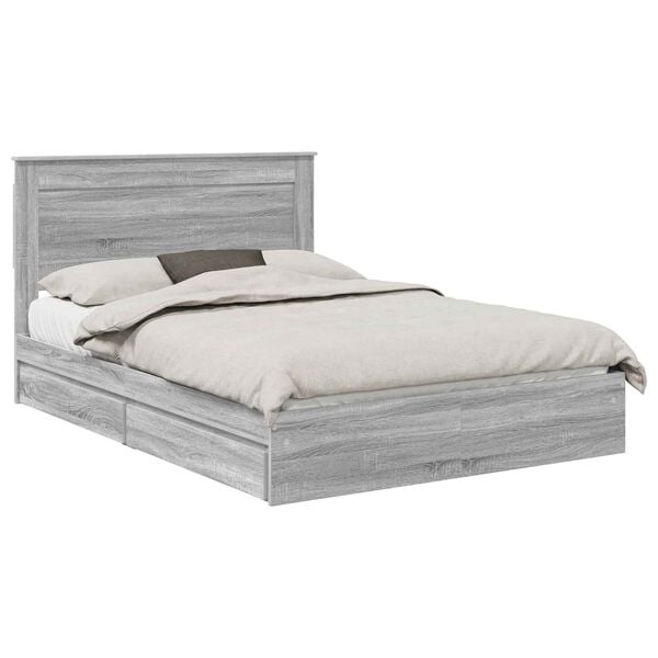 vidaXL Storage Bed Grey Sonoma 160 x 200 cm Engineered Wood