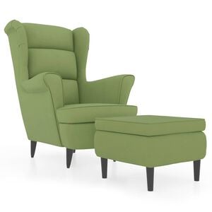 vidaXL Wing Back Armchair with a Stool Light Green Velvet