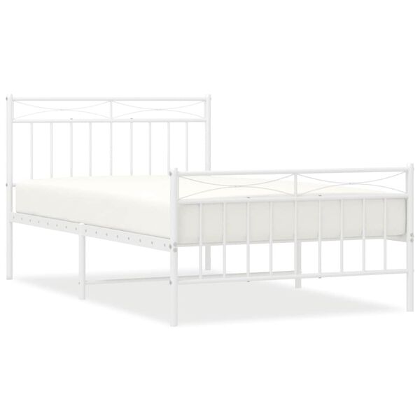 vidaXL Metal Bed Frame without Mattress with Footboard White 100x200cm