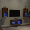 vidaXL 4 Piece TV Wall Cabinets with LED Lights Smoked Oak