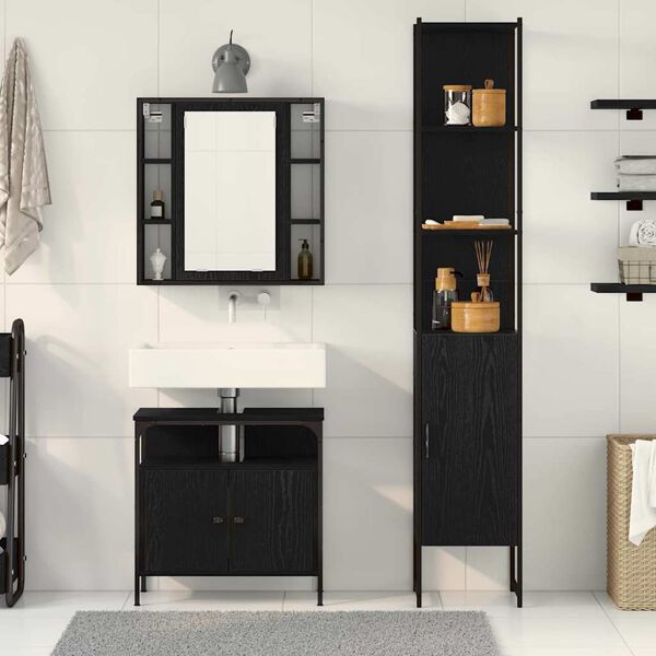 vidaXL Bathroom Furniture Set 3 pcs Black Oak Engineered Wood