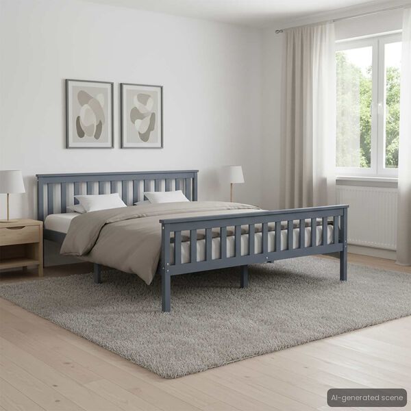 vidaXL Bed Frame without Mattress Grey Solid Pinewood 160x200 cm