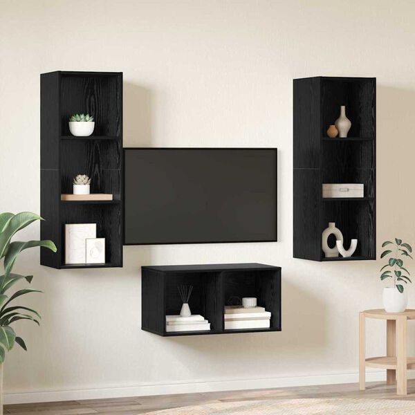 vidaXL TV Cabinet Set Black Oak 37 x 37 x 107 cm Engineered Wood