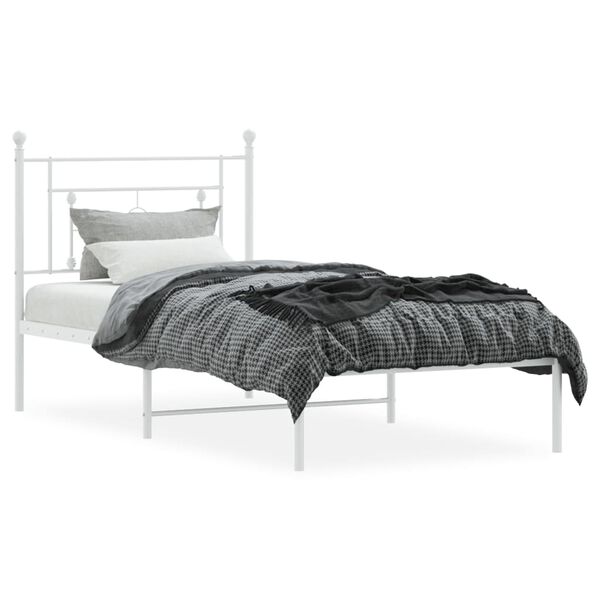 vidaXL Metal Bed Frame without Mattress with Headboard White 90x200cm