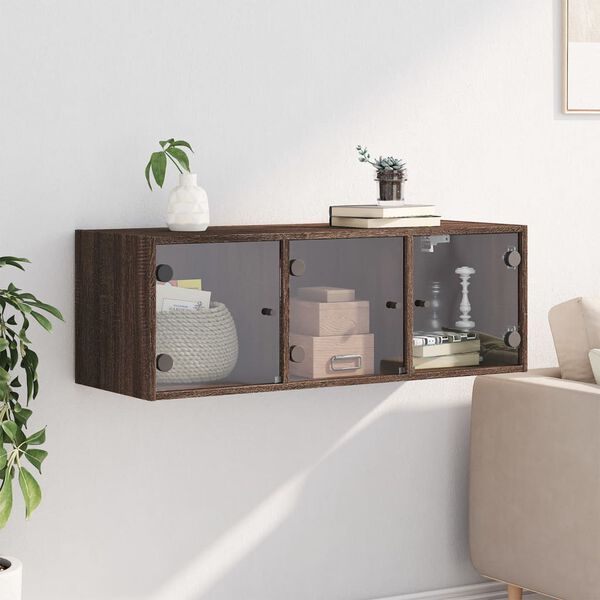 vidaXL Wall Cabinet with Glass Doors Brown Oak 102x37x35 cm