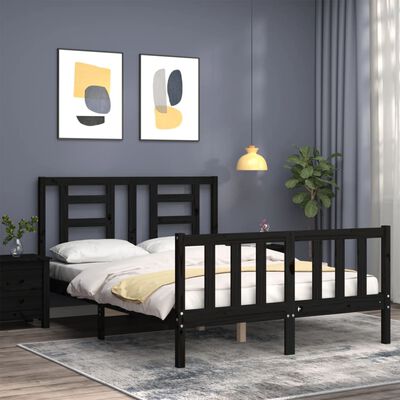 vidaXL Bed Frame with Headboard Black 140x200 cm Solid Wood