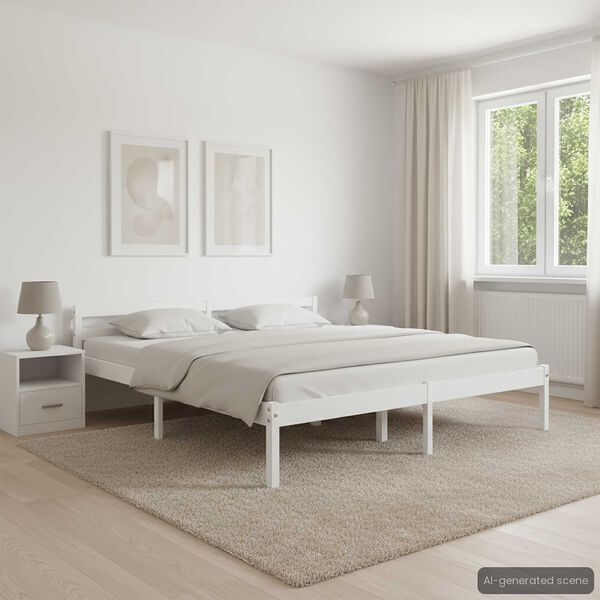vidaXL Bed Frame without Mattress White Solid Pine Wood 180x200 cm Super King