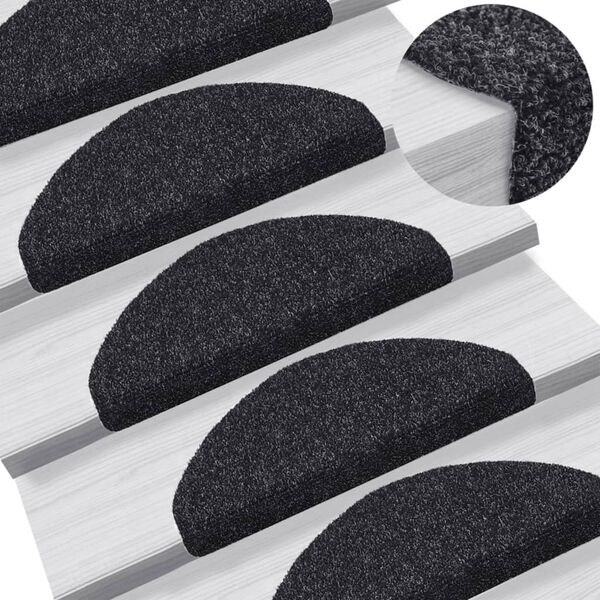 vidaXL Stair Mats Self-adhesive 15 pcs 65x21x4 cm Black Half Round Large