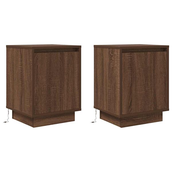 vidaXL Bedside Cabinets with LED Lights&nbsp;2 pcs Brown Oak 38x34x50 cm