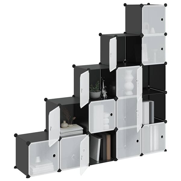 vidaXL Storage Cube Organiser with 15 Cubes and Doors Black PP