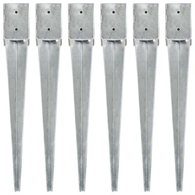 vidaXL Ground Spikes 6 pcs Silver 10x10x76 cm Galvanised Steel