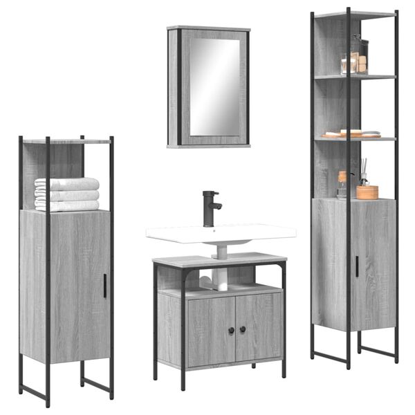 vidaXL 4 Piece Bathroom Furniture Set Grey Sonoma Engineered Wood