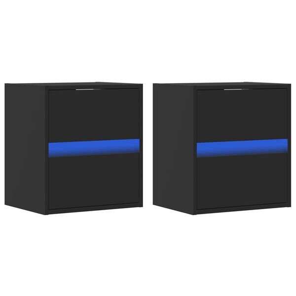 vidaXL TV Wall Cabinets with LED Lights 2 pcs Black 41x31x45 cm