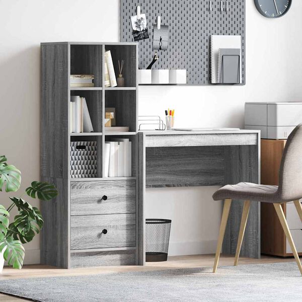 vidaXL Desk with Drawer 2 pcs Grey Sonoma