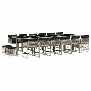 vidaXL 17 Piece Garden Dining Set with Cushions Light Grey Poly Rattan