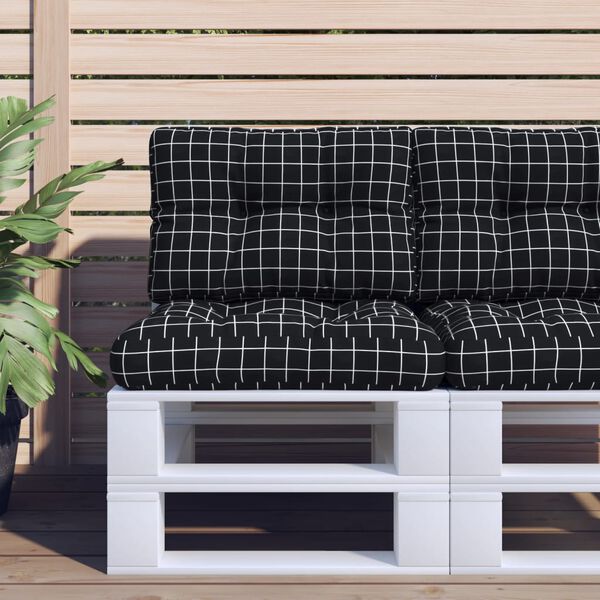 vidaXL Pallet Cushion Black Check Pattern 60x40x12 cm Fabric