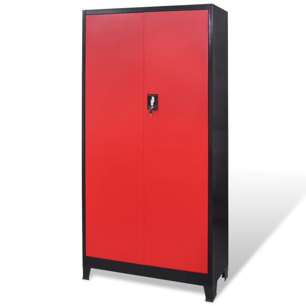 vidaXL Tool Cabinet with 2 Doors Steel 90x40x180 cm Black and Red
