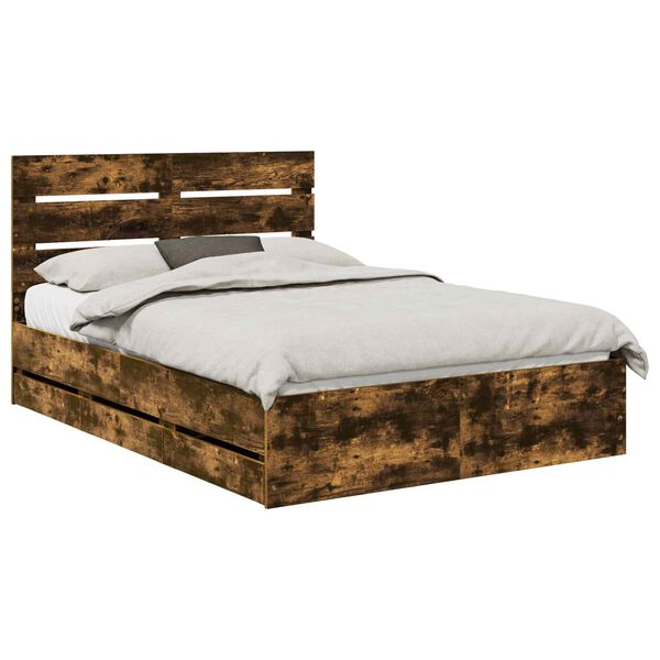 vidaXL Bed Frame with Drawer Smoked Oak 150 x 200 cm Engineer Wood