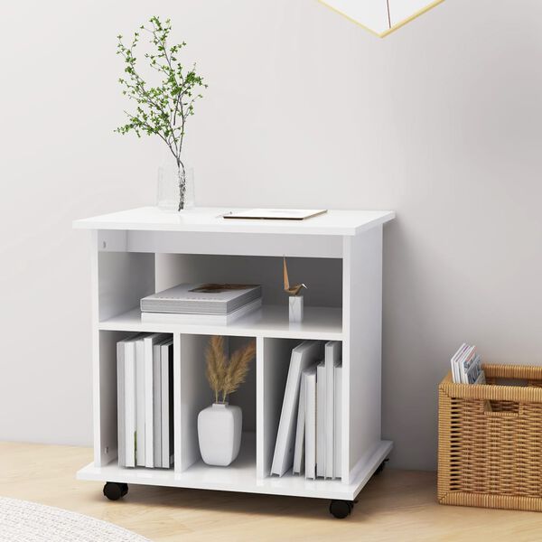 vidaXL Rolling Cabinet High Gloss White 60x45x60 cm Engineered Wood