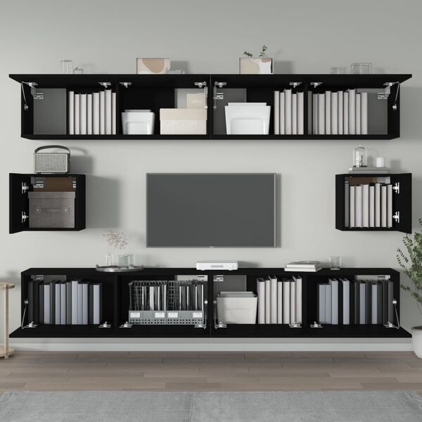 vidaXL 6 Piece TV Cabinet Set Black Engineered Wood