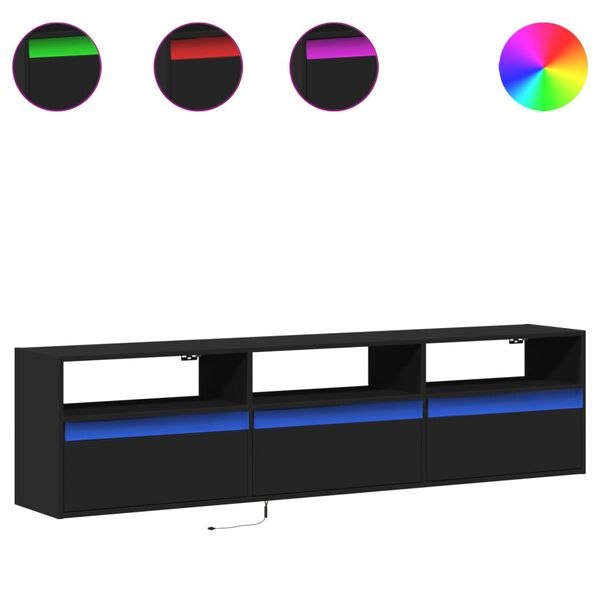 vidaXL TV Wall Cabinet with LED Black 180x31x45 cm