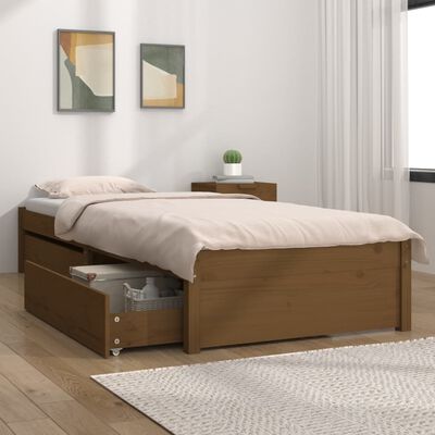 vidaXL Bed Frame with Drawers Honey Brown 90x200 cm